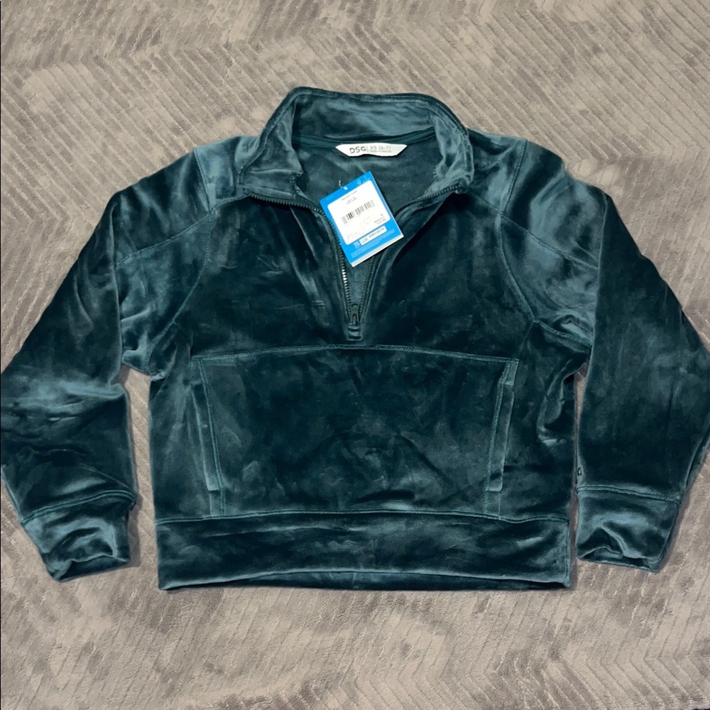 DSG Kids' Dark Green 1/2 Zip Velour Sweatshirt